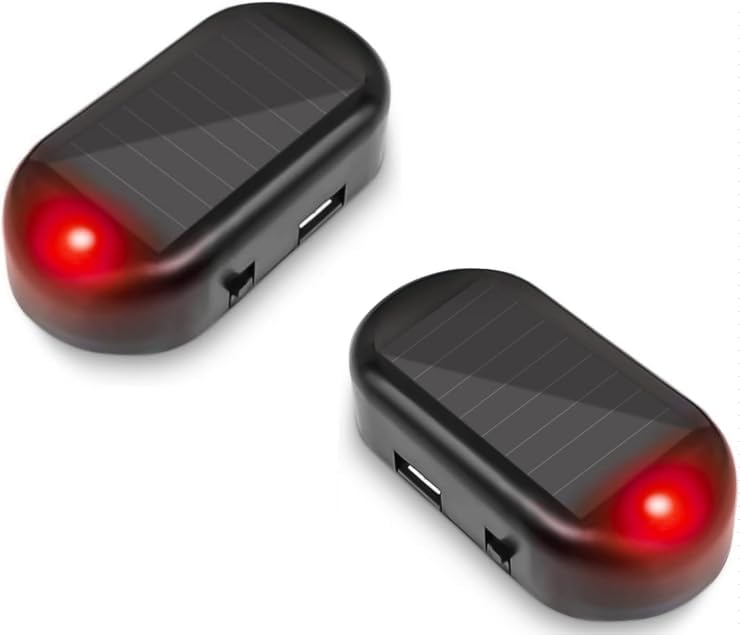 Shudyear Car Solar Power Simulated Dummy Alarm，Anti-Theft LED Flashing Security Light Fake lamp，with USB Charger Port，car security Accessories Universal for Most Cars(2pcs Red) - Image 1
